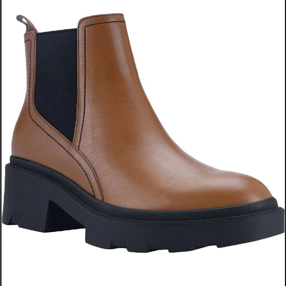 NWOT Marc Fisher Wade Women's Leather Round Toe Chelsea Boots brown black 9.5